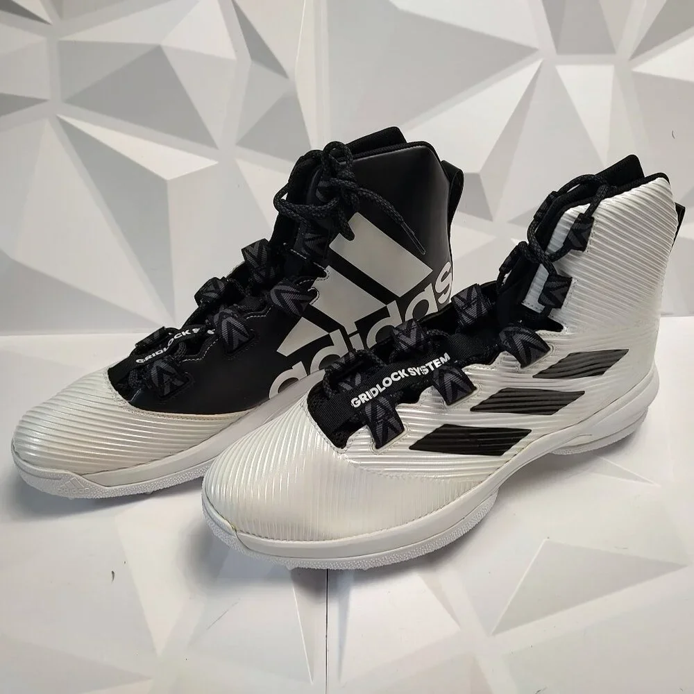 Adidas Mens Football Cleat 17 White Black Shoe Gridlock Linemen High Sport - Picture 4 of 10